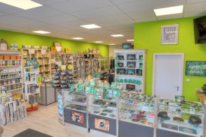 Blick auf die Verkaufstheke Hanfshop Einsteinstrasse