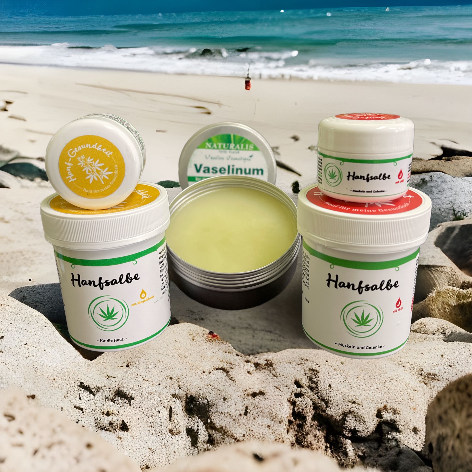 Verschiedene Hanfsalben zur Hautpflege